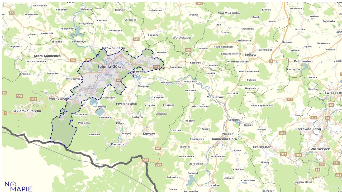 Mapa obszarów ochrony przyrody Jeleniej Góry